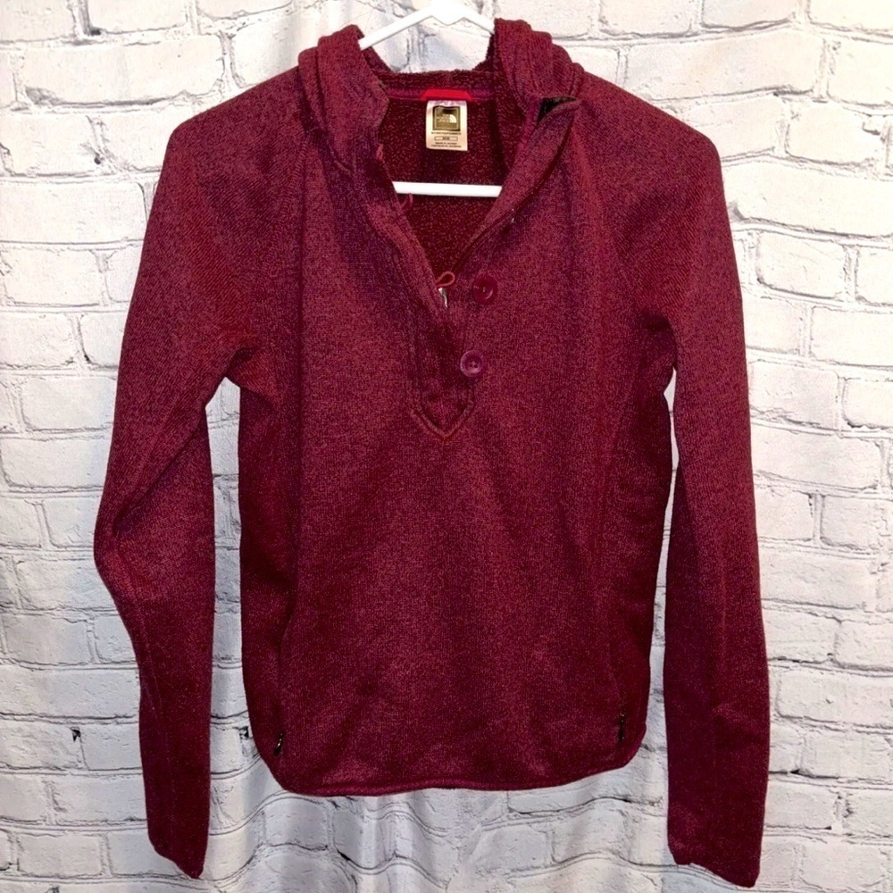 The North Face Women’s 1/4 Button Zip Hoodie Sweater Sz Medium Maroon Sweatshirt